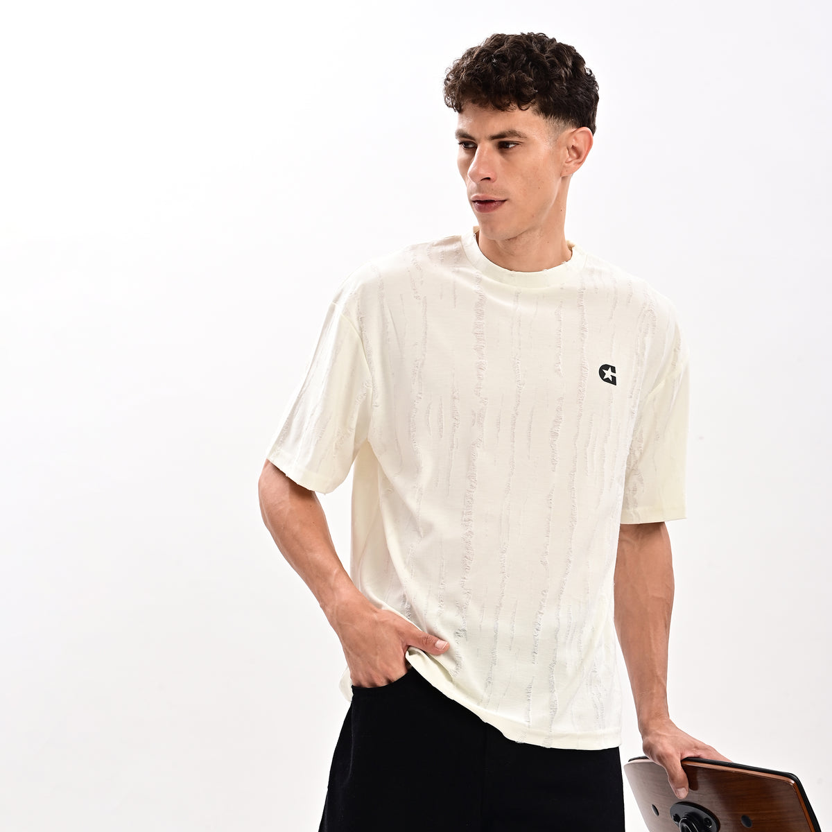 Gangsta White Drop Shoulder T-Shirt