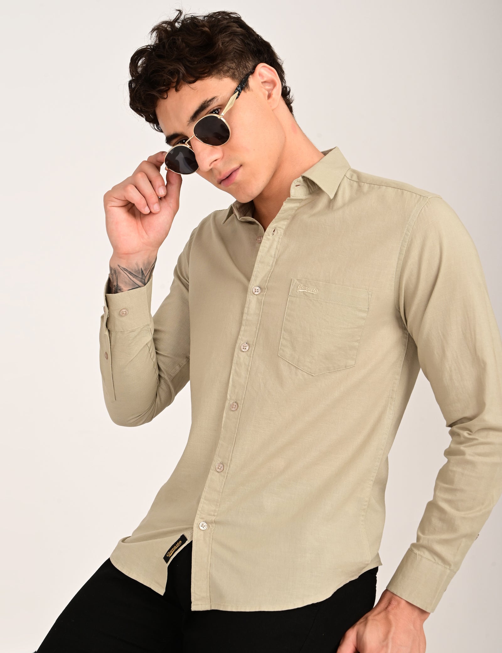 Gangsta Cotton Slub Plain Shirt