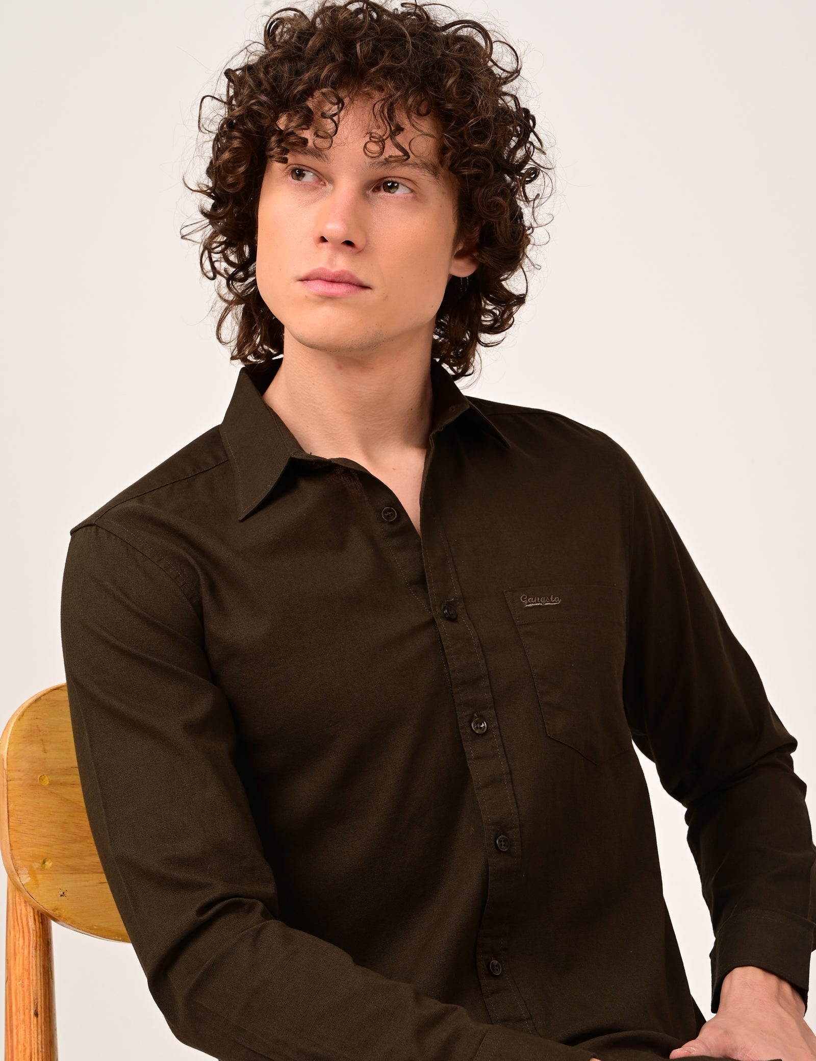 Gangsta Plain Brown Cotton Slub Shirt